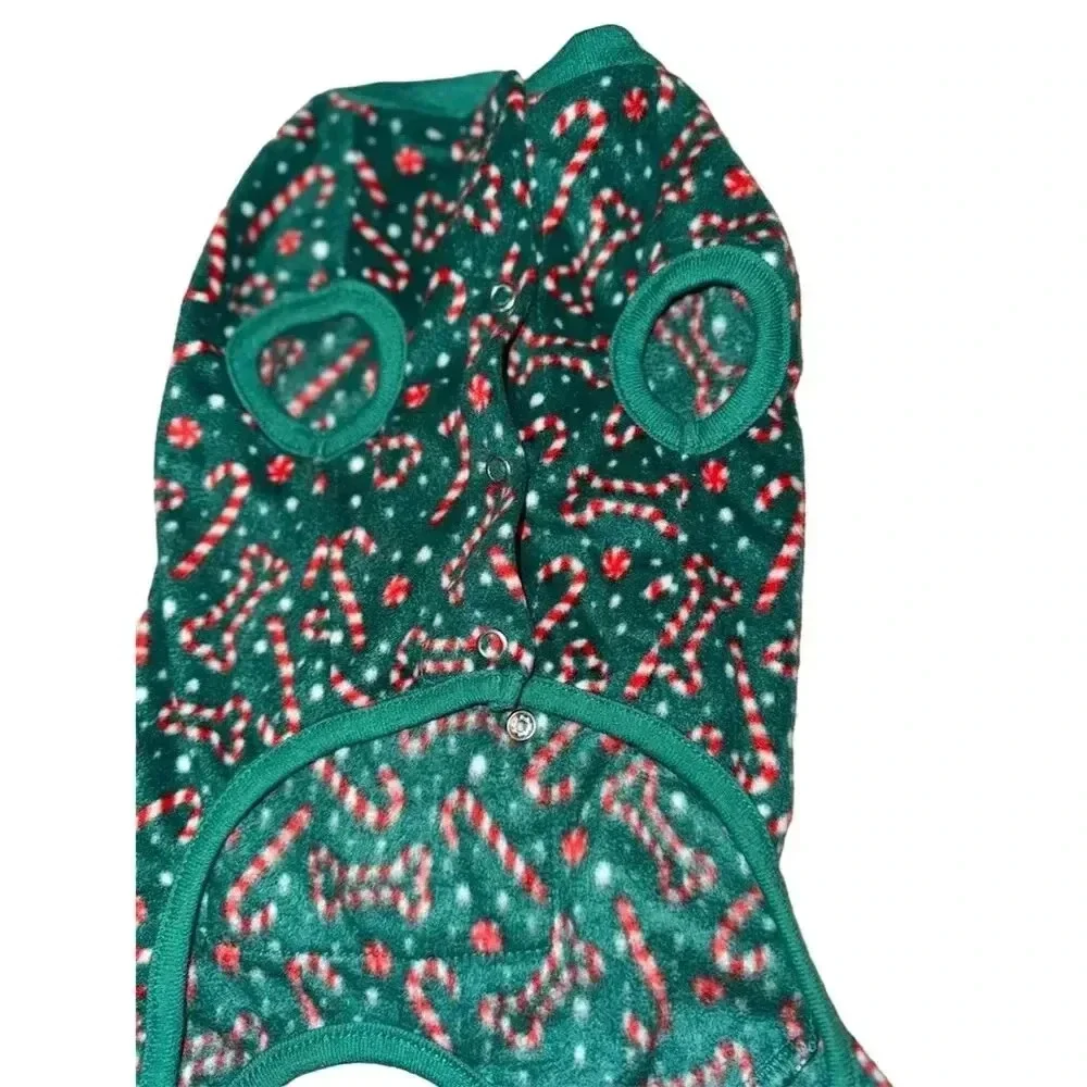 FuzzYard Dog Christmas footless long Pajamas Green Candy Cane Pattern S